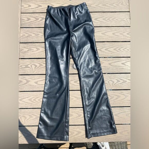 H&M Flares Faux Leather Black Pants high rise size 10 concert going out Tate - Picture 2 of 8
